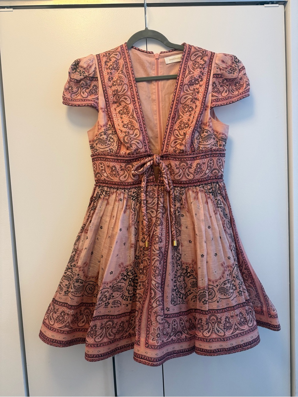 Zimmermann Pink Paisley Tie-Front Mini Dress